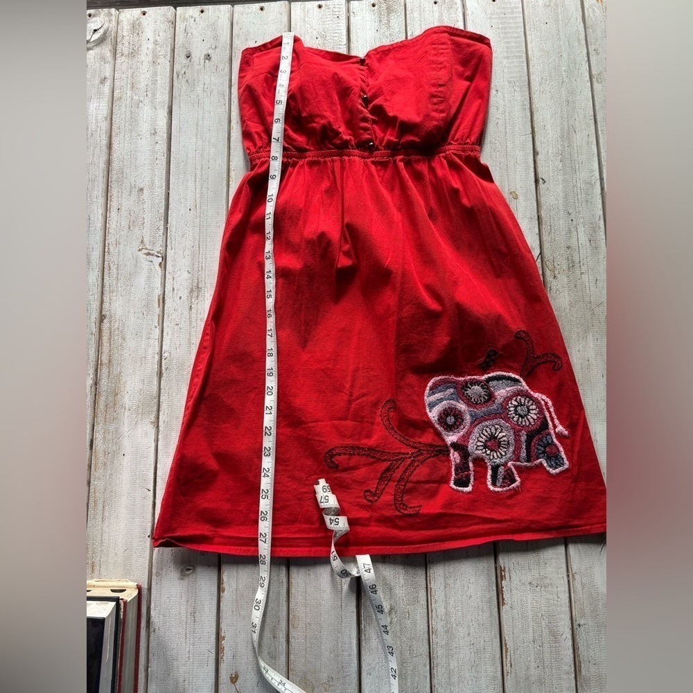 Judith March | Strapless Embroidered Elephant Dress | Red | Assumed S/M - Picture 3 of 13